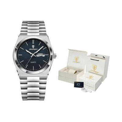 POEDAGAR Quartz Movement Stainless Steel Watchband Watch Men's Watches Blue Dial
