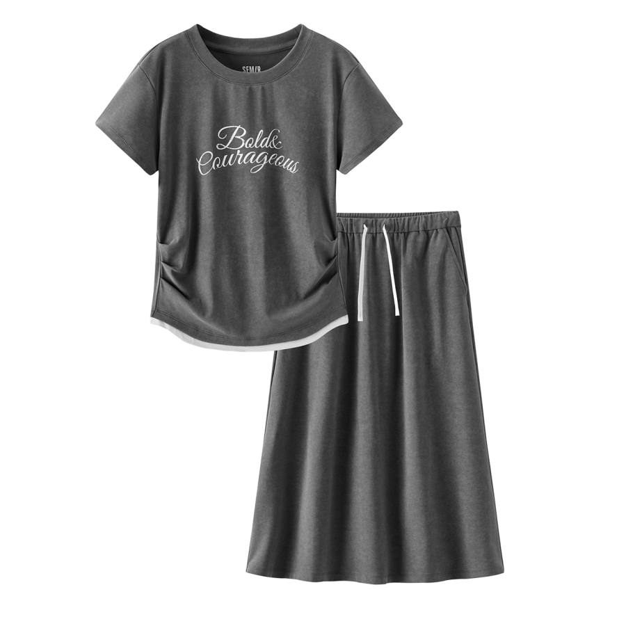 Semir Two Piece Skirt Sets Women's Crew Neck Moderate Short
