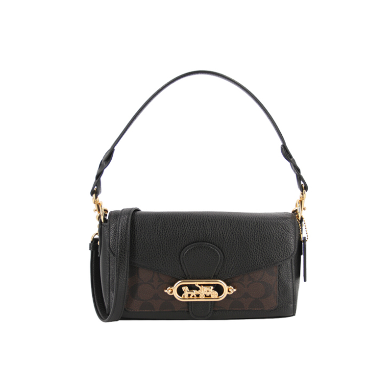 COACH Jade Coated Canvas With Leather Dionysus Shoulder Bag Handbag Women's Black & Dark Brown