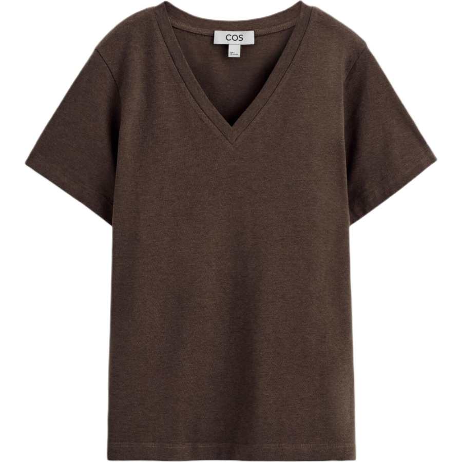 COS T Shirts Women's Coffee Brown V Neck