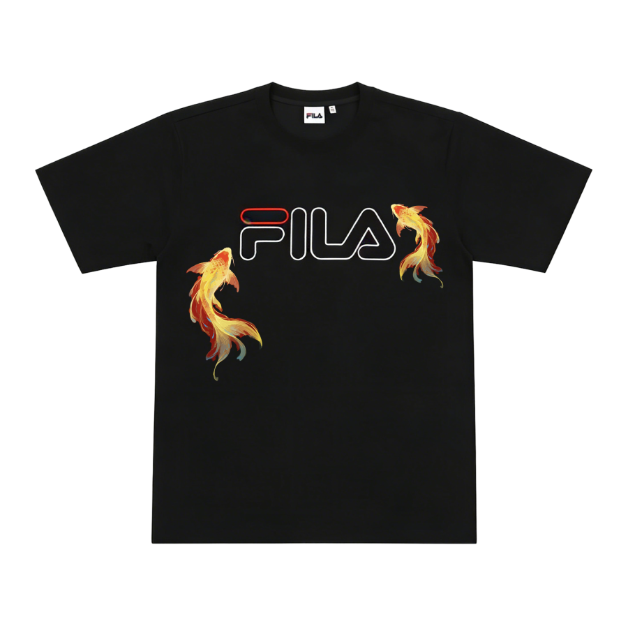 FILA T Shirts Unisex Black Crew Neck Moderate Straight Fit