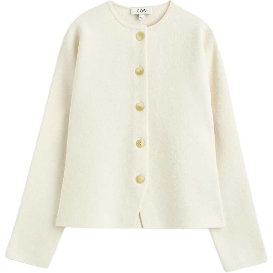 COS Knitwear Women's White Crew Neck Moderate Cardigan