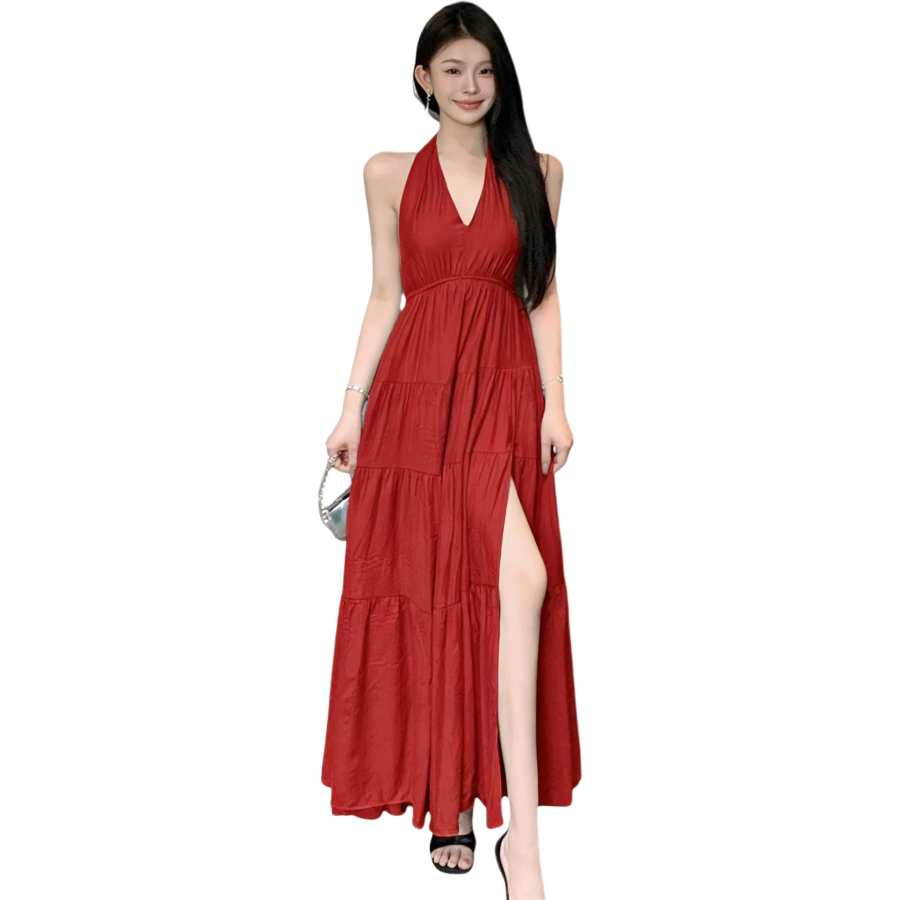 JBBCN Sleeveless Dresses Women's Burgundy Halter Thin Long