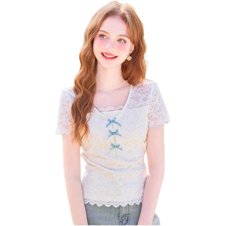 JBBCN T Shirts Women's Apricot Low Round Neck