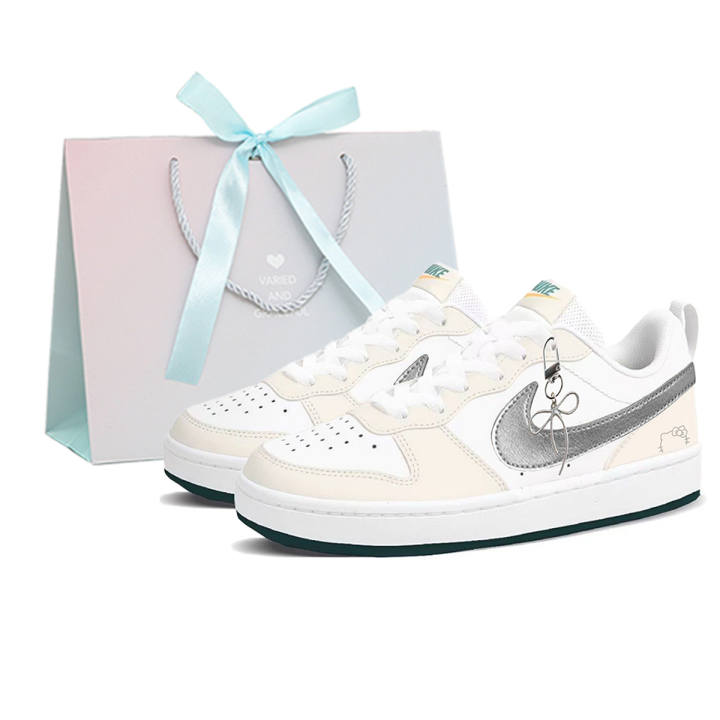 Nike Nike Court Borough 2 Leather Abrasion Resistant Slip Resistant Low top Skateboard Shoes Women's Silver
