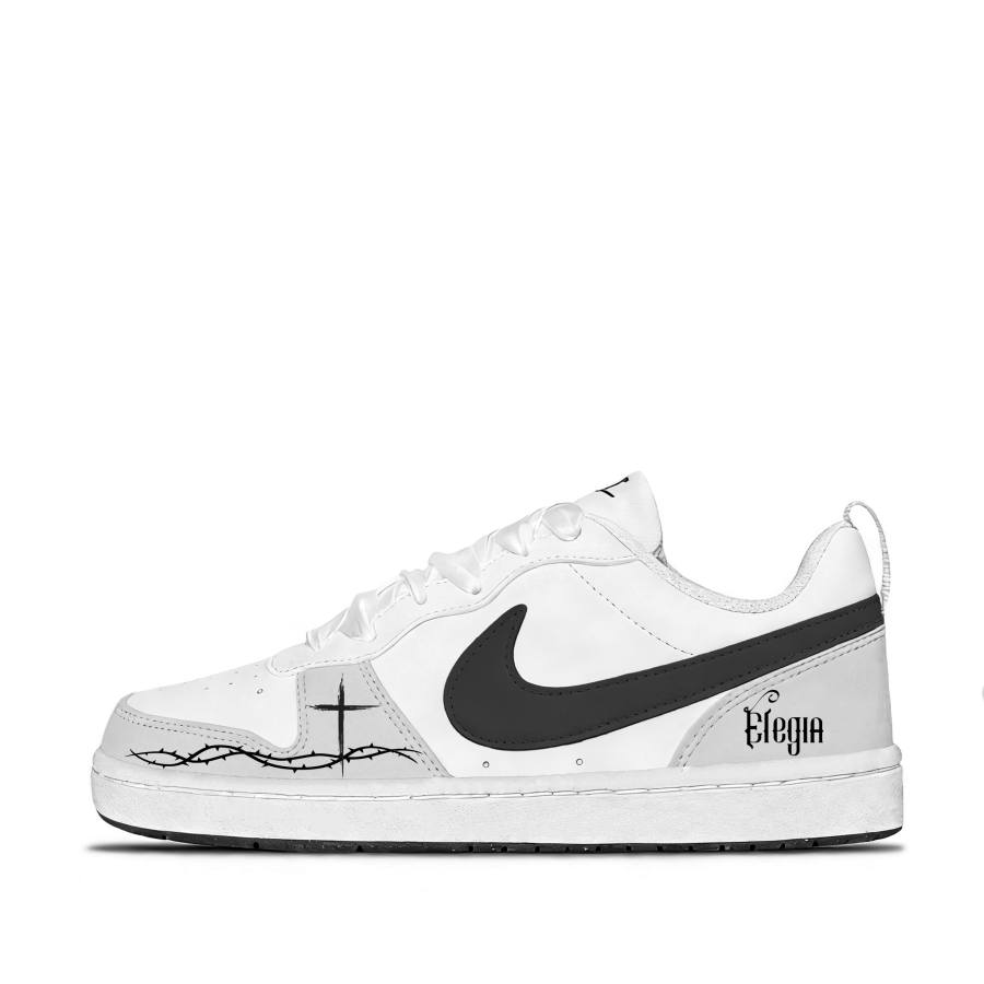 Nike Nike Court Borough Aria Synthetic Leather Abrasion Resistant Breathable Low top Kids' Skateboarding Shoes White Unisex