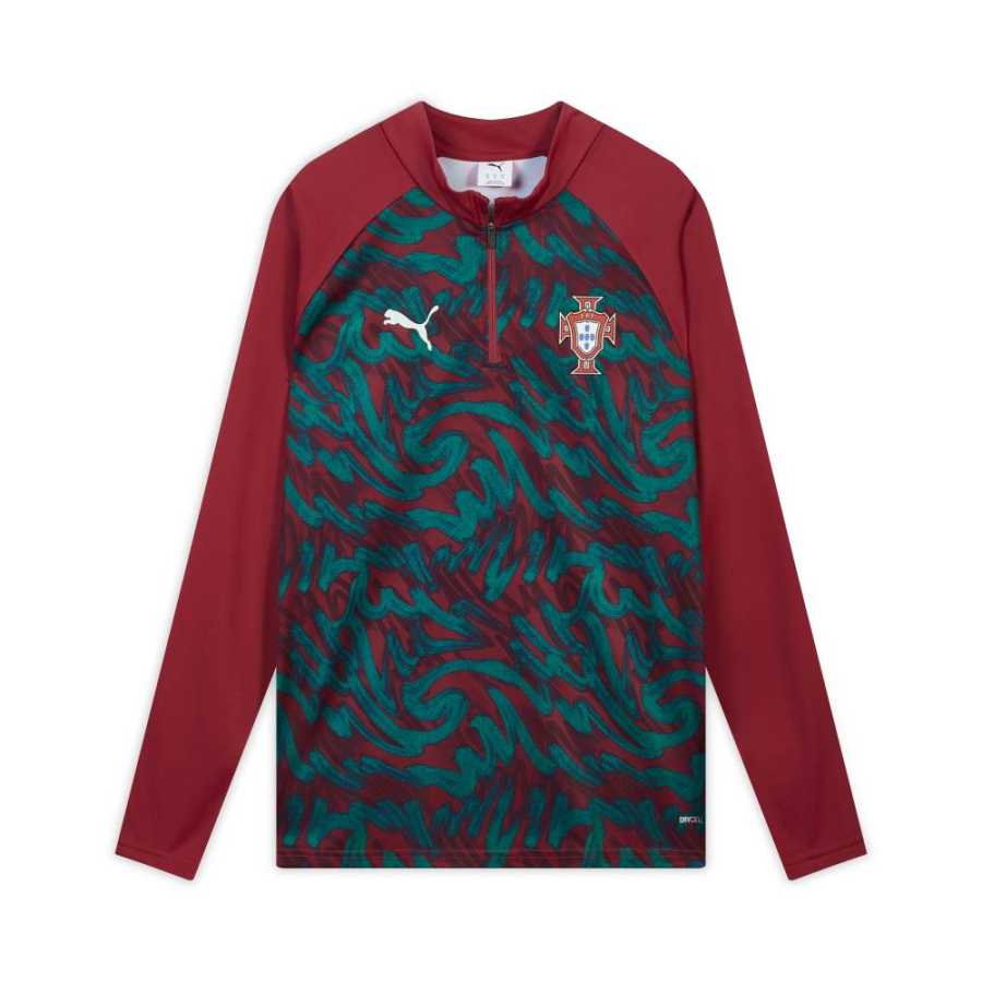 PUMA Portugal National Team Soccer Jerseys Men's Red/Lake Green Stand Collar