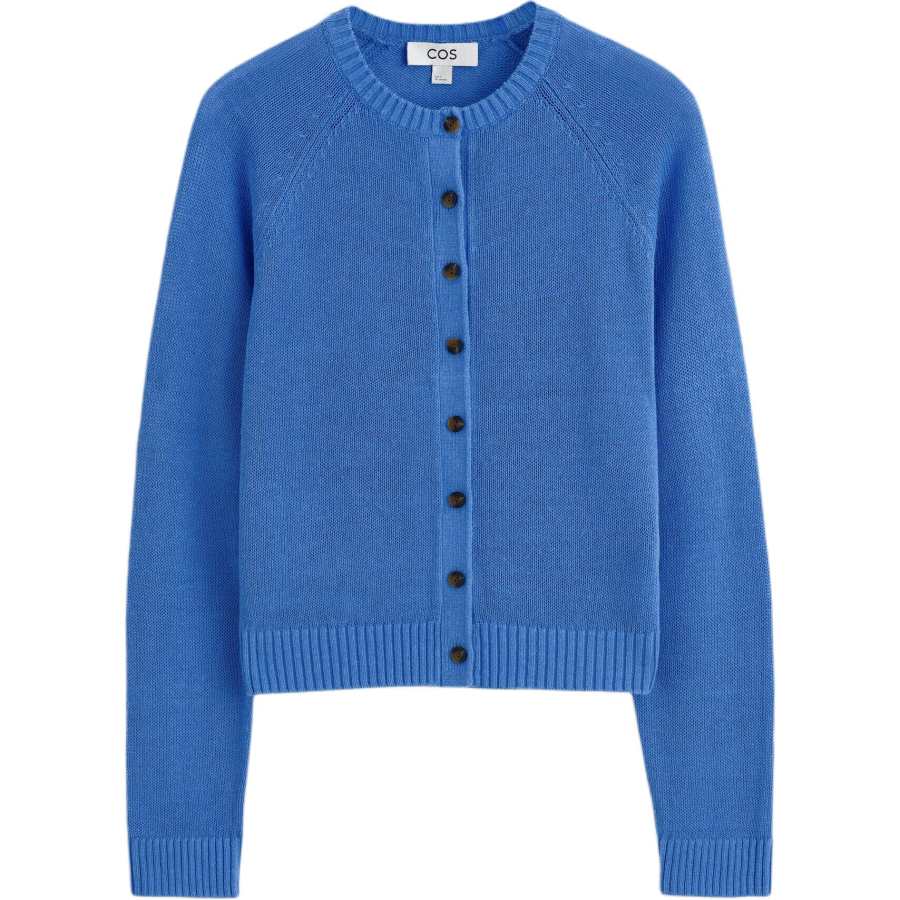 COS Knitwear Women's Blue Crew Neck Moderate Cardigan