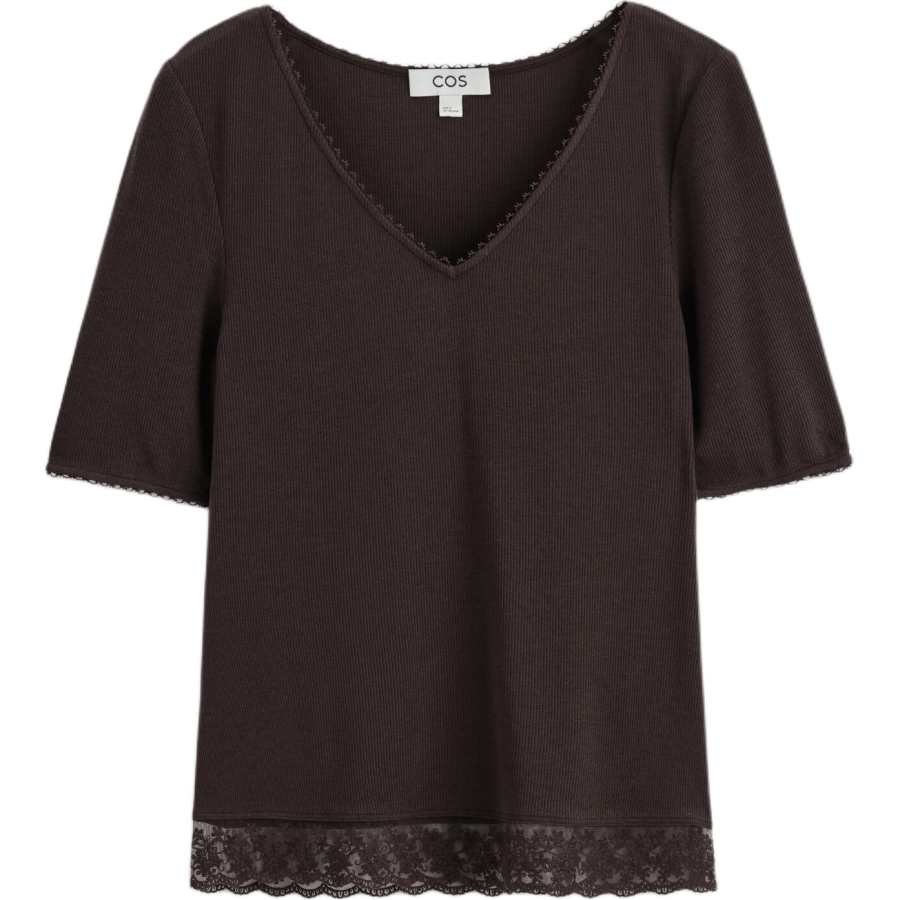 COS T Shirts Women's Dark Brown V Neck