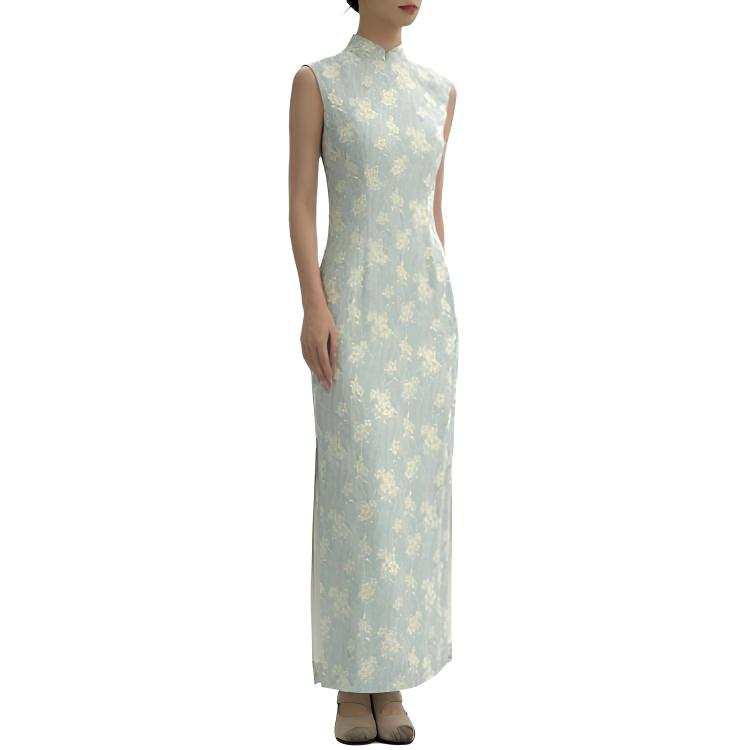 JBBCN Sleeveless Dresses Women's Light Blue Stand Collar Moderate Long