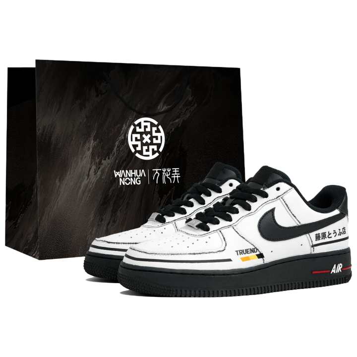 Nike Nike Air Force 1 07 Wan Hua Tang, Drift, Shopping Bag Low top Skateboard Shoes Unisex Black White