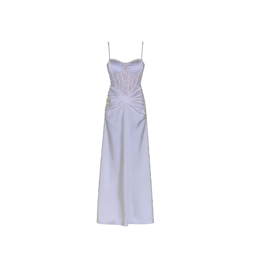 CPAURA Slip Dresses Women's White Boat Neck Moderate Long