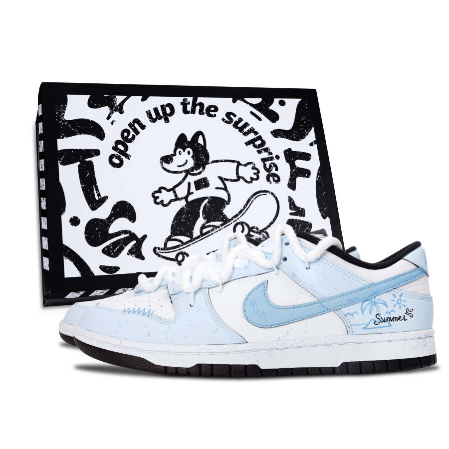 Nike Nike Dunk Black White, Summer Beach Leather Abrasion Resistant Slip Resistant Low top Skateboard Shoes Unisex Blue