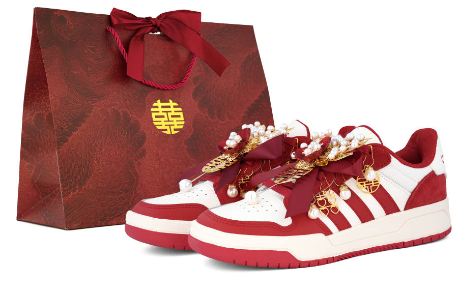 Adidas Adidas ENTRAP Wedding Shoes, Auspicious Dragon And Phoenix Low top Skateboard Shoes Unisex Gold Red
