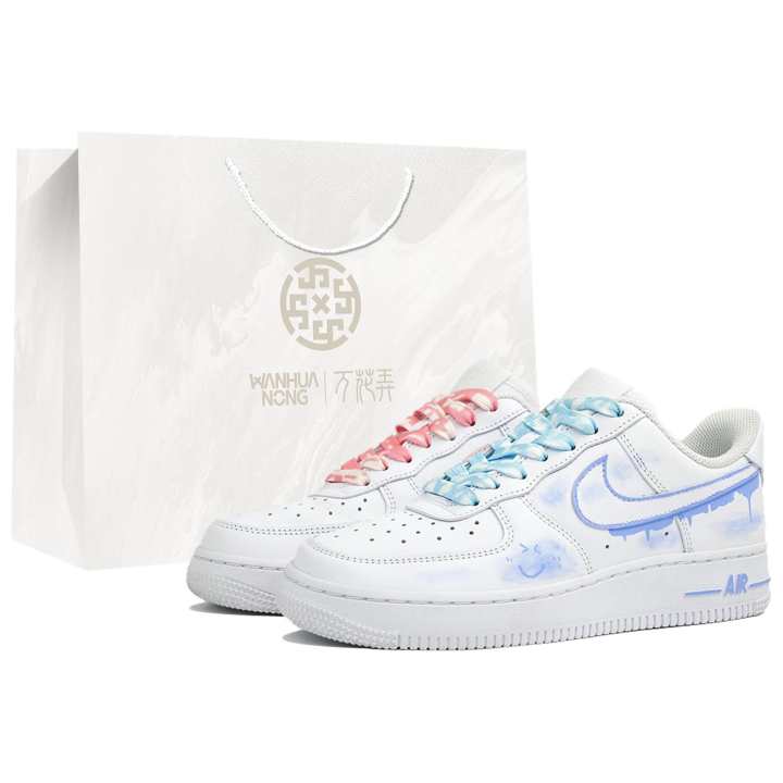 Nike Nike Air Force 1 Wan Hua Nong, White Sky Blue Cloud, Shopping Bag Slip Resistant Abrasion Resistant Low top