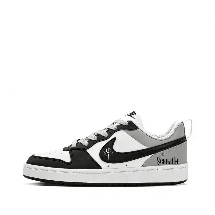 Nike Nike Court Borough 2 Shimmer Synthetic Leather Abrasion Resistant Breathable Low top Skateboard Shoes Unisex Black Gray