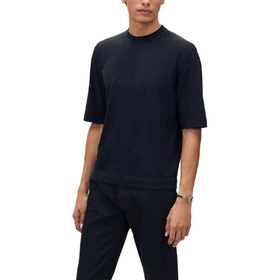 HERMES T Shirts Men's Marine Blue Crew Neck Moderate