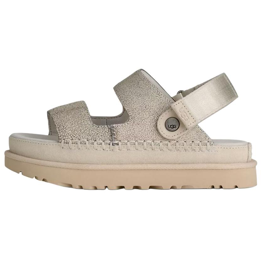 UGG Goldenstar Glide Crackle Fashion Trend One Strap Sandals Women's Crackle White