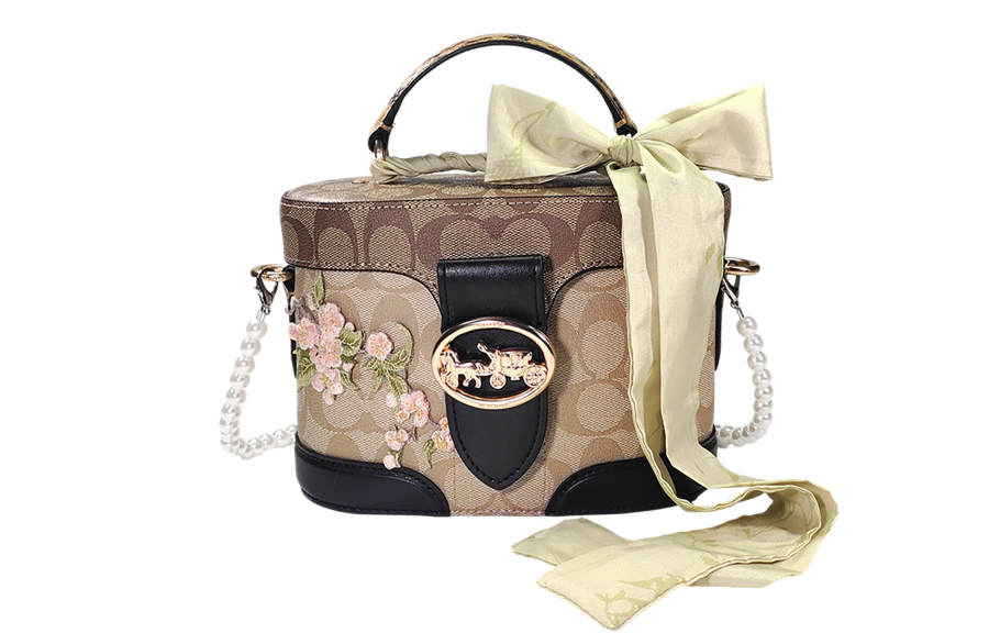 COACH Georgie Canvas With Leather Box Bag Handbag Small Women's Khaki Monogram
