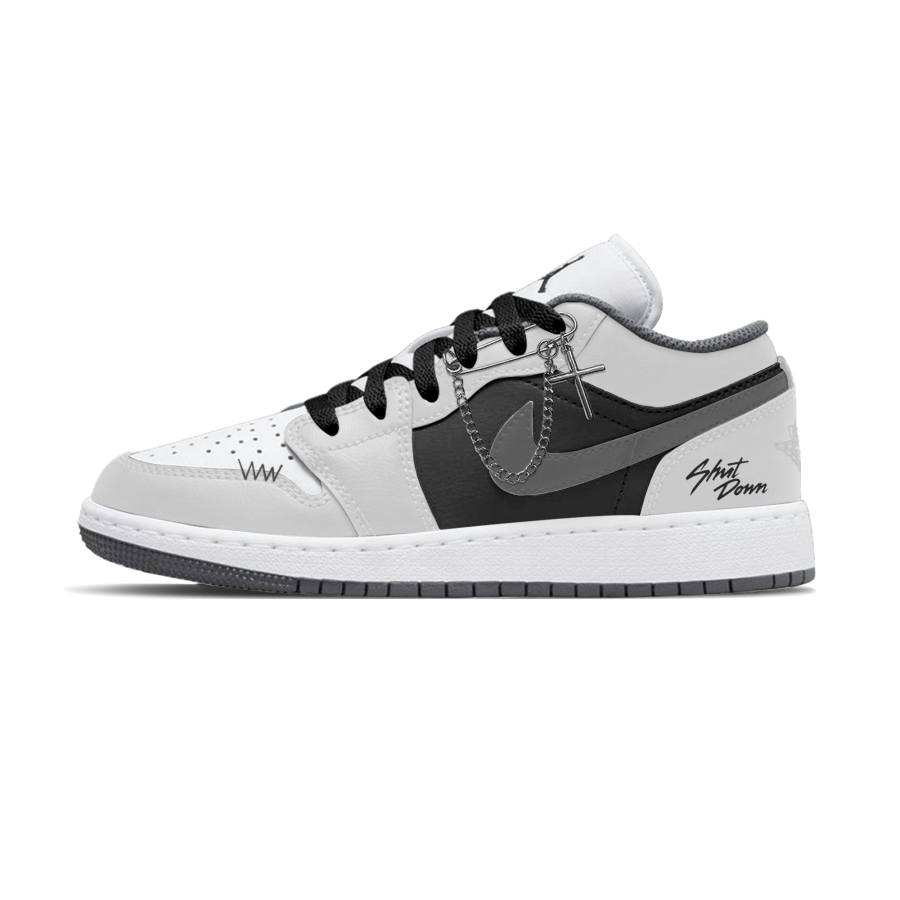 Jordan Jordan Air Jordan 1 Silver Chain Dark Shadow Low top Children's Basketball Shoes Black Gray Unisex