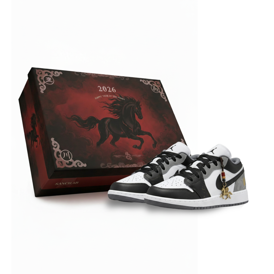 Jordan Jordan Air Jordan 1 Golden Horse Treading Ink Low top Children's Basketball Shoes Black Gray Unisex