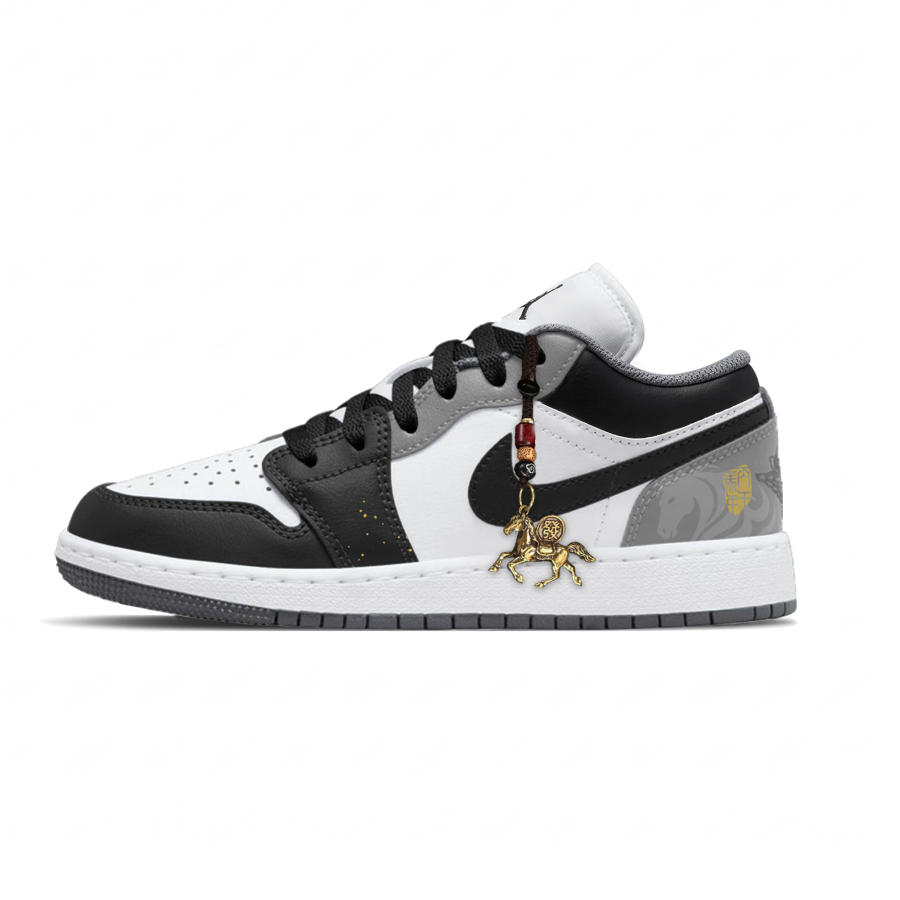 Jordan Jordan Air Jordan 1 Golden Horse Treading Ink Low top Children's Basketball Shoes Black Gray Unisex