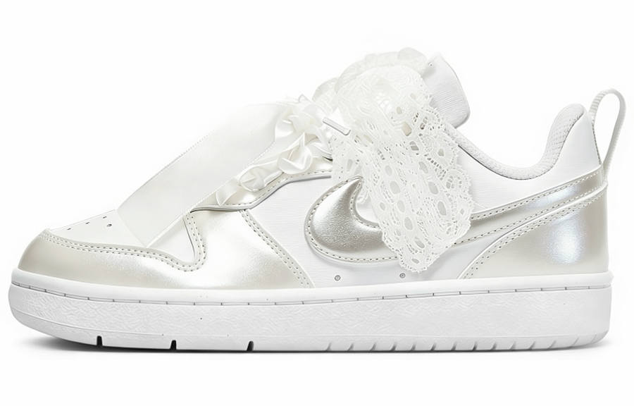 Nike Nike Court Borough Si Liu Ba, Silver Flash Bridal Leather Low top Skateboard Shoes Pearl White Teenagers