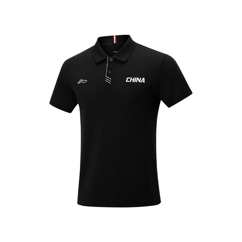 Li-Ning Li Ning Polo Shirts Unisex Black Polo Collar Moderate Straight Fit