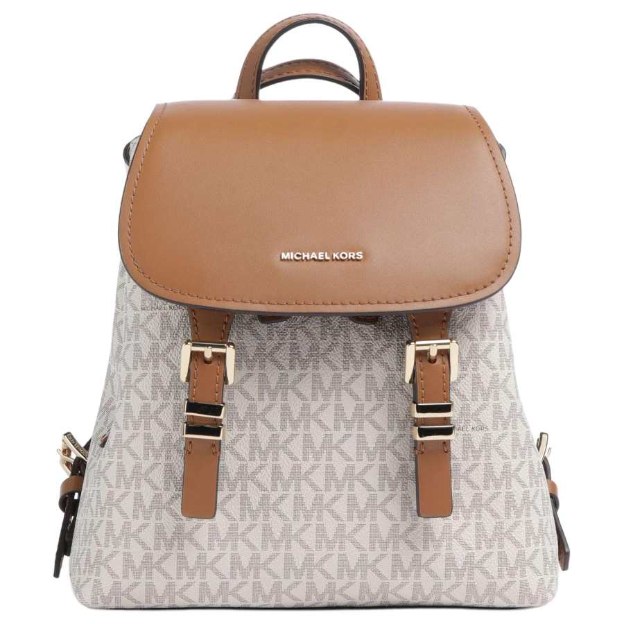 MICHAEL KORS Quinn Artificial Leather With Split Cow Leather Backpack Mini Women's Vanilla White & Acorn Brown