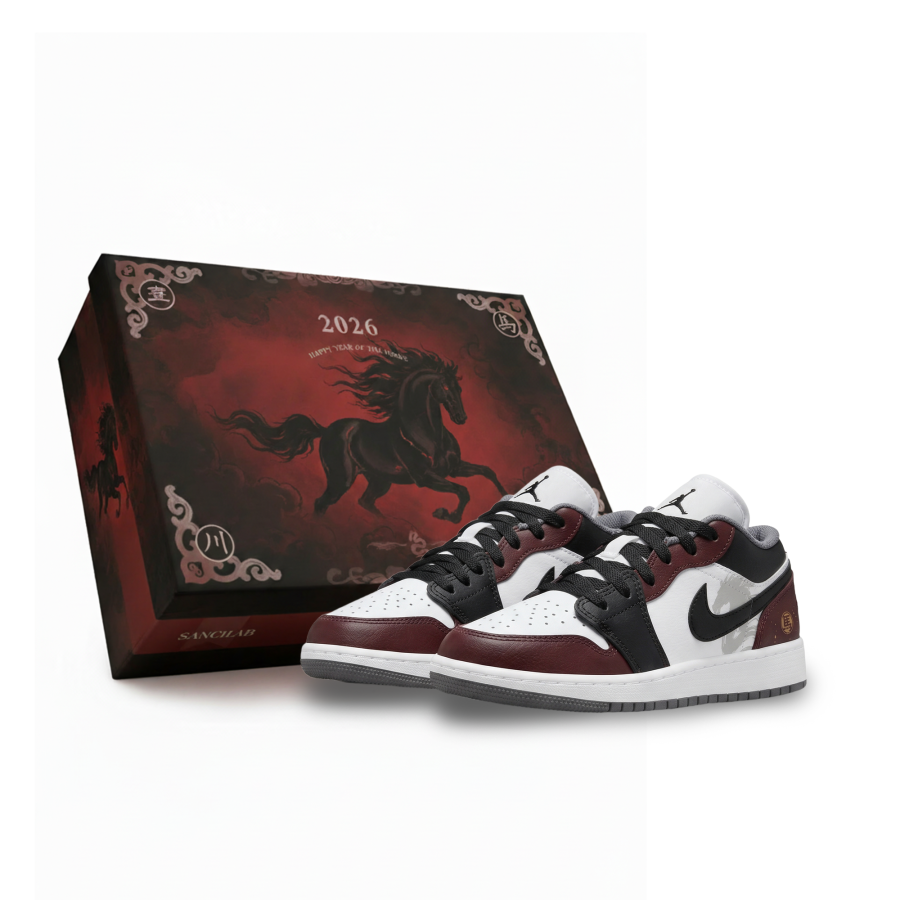 Jordan Jordan Air Jordan 1 Slip Resistant Abrasion Resistant Low top Children's Basketball Shoes Black Red Unisex