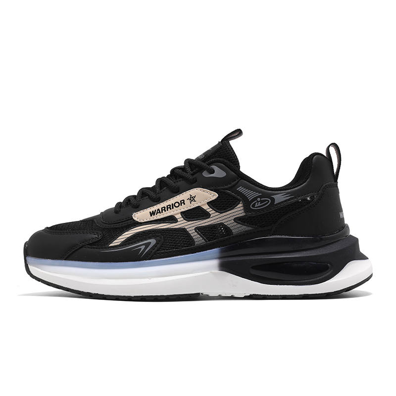 WARRIOR Running Shoes Men's Low Top Black Khaki, White Dark Blue