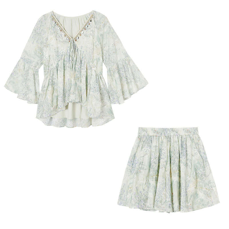 XIANGYING Casual Suits Women's Green V Neck Moderate Short