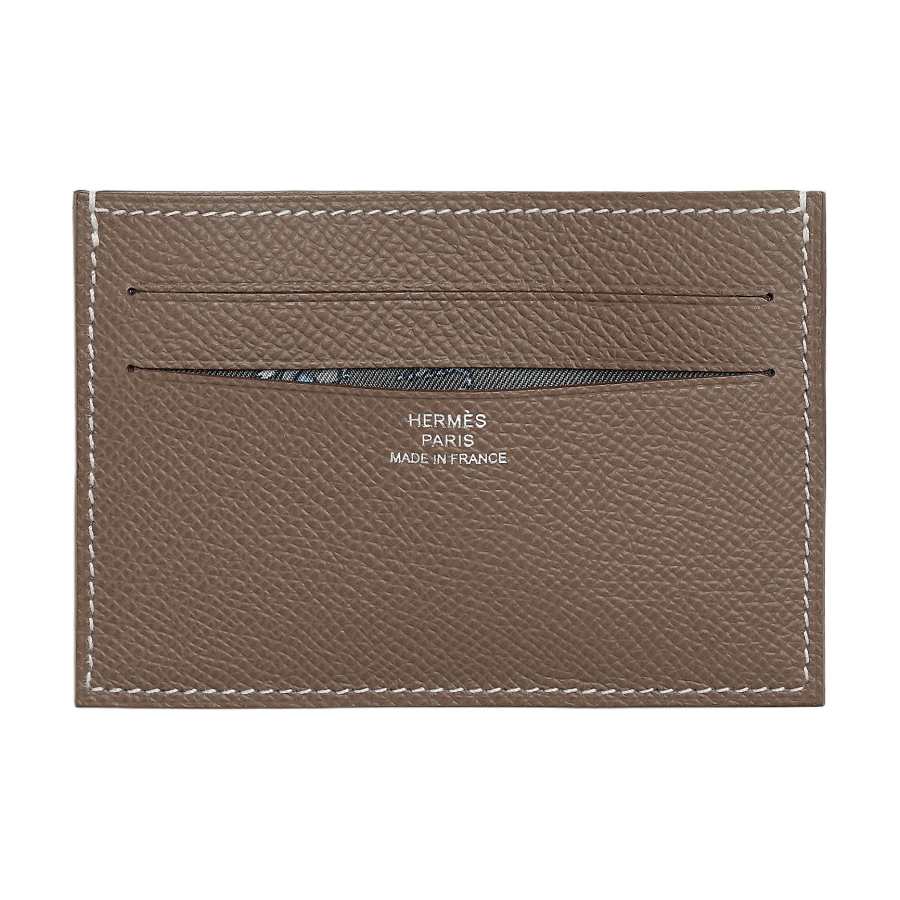 HERMES Citizen Twill Epsom Leather Card Holder Regular Men's Dark Brown