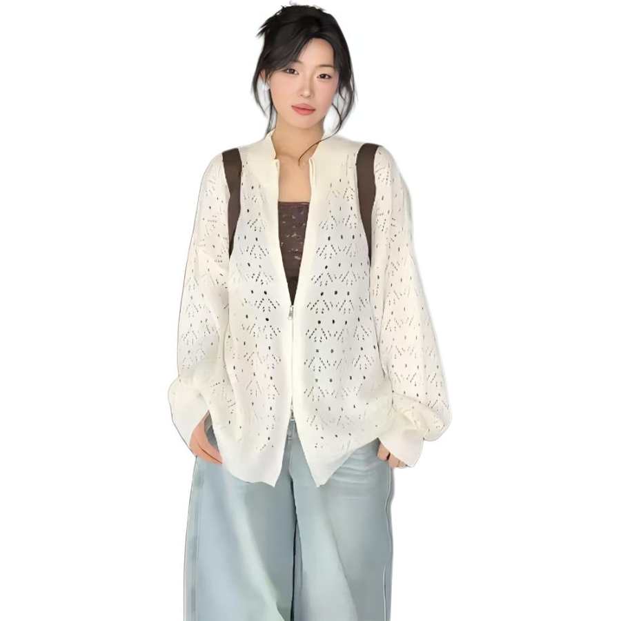 JBBCN Knitwear Women's Ecru V Neck Thin Cardigan