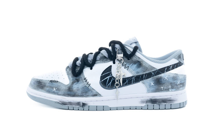 Nike Nike Dunk Natural Graffiti Leather Abrasion Resistant Slip Resistant Low top Skateboard Shoes Unisex Gray Black