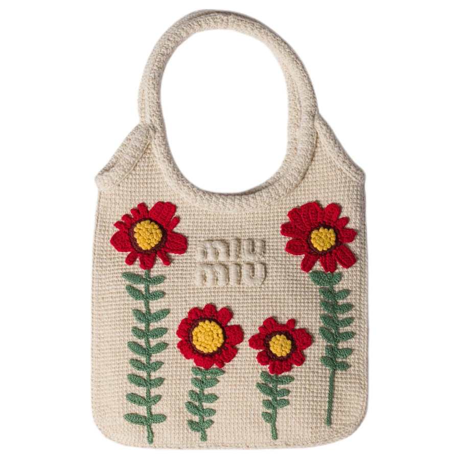 MIU MIU Ivy Fabric Handbag Women's Neutral Color