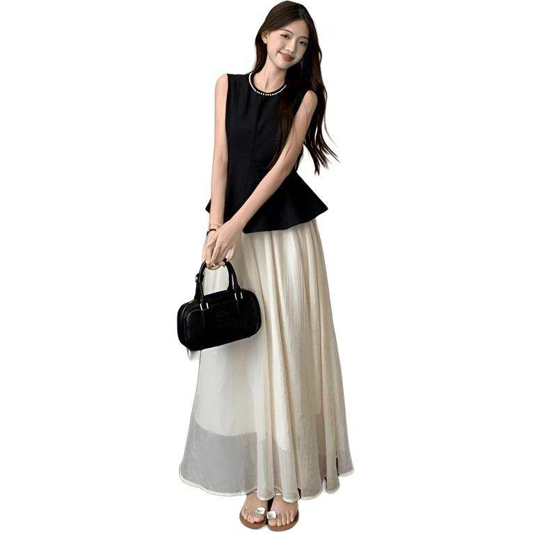 Cotton Gene Two Piece Skirt Sets Women's Crew Neck Thin Long