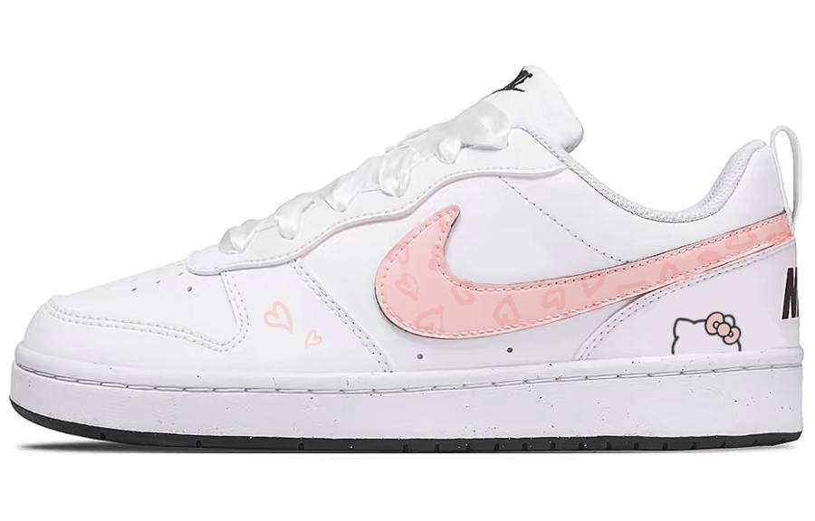 Nike Nike Court Borough Six Eight, Pink Heart Kitty Leather Low top Skateboard Shoes Pink White Teenagers