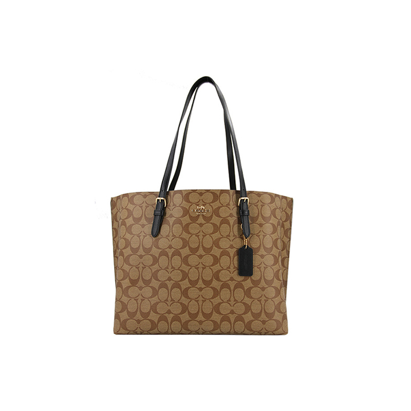 COACH Mollie Canvas With Leather Tote Handbag, Shoulder Bag 34 Women's Khaki & Black