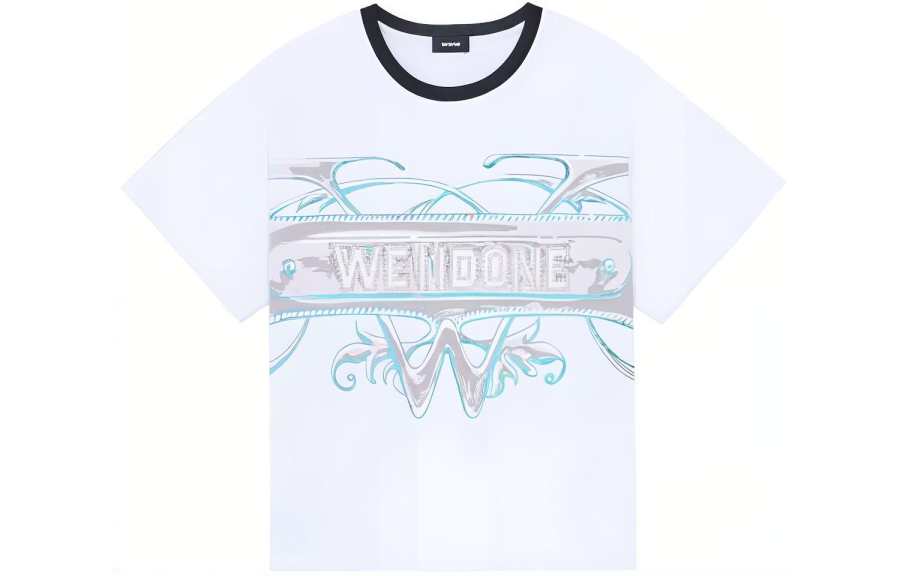 WE11DONE T Shirts Unisex White Crew Neck Moderate Straight Fit
