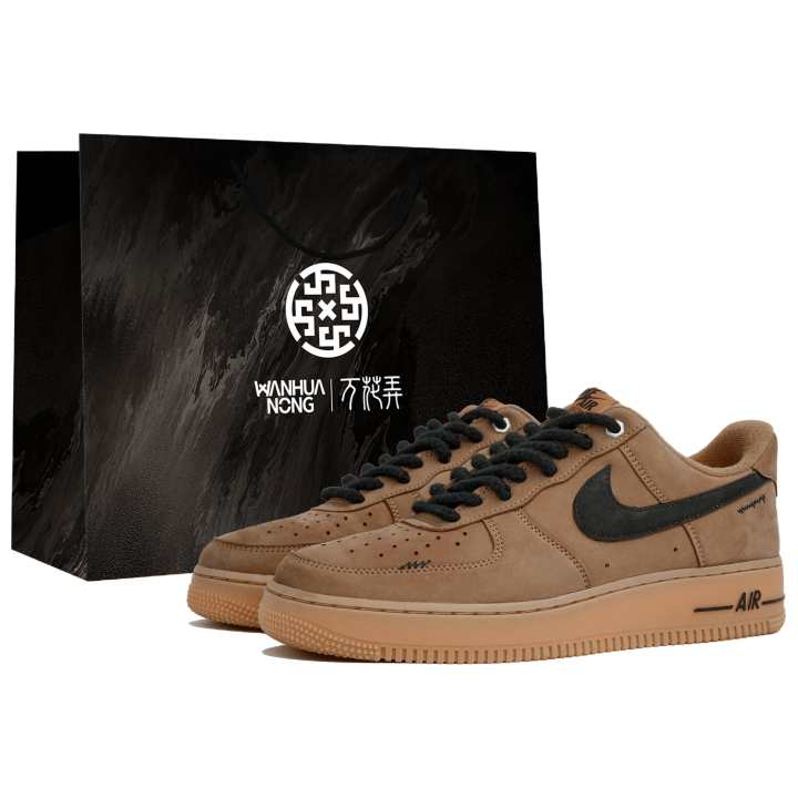 Nike Nike Air Force 1 Slip Resistant Abrasion Resistant Low top Skateboard Shoes Unisex Khaki Black
