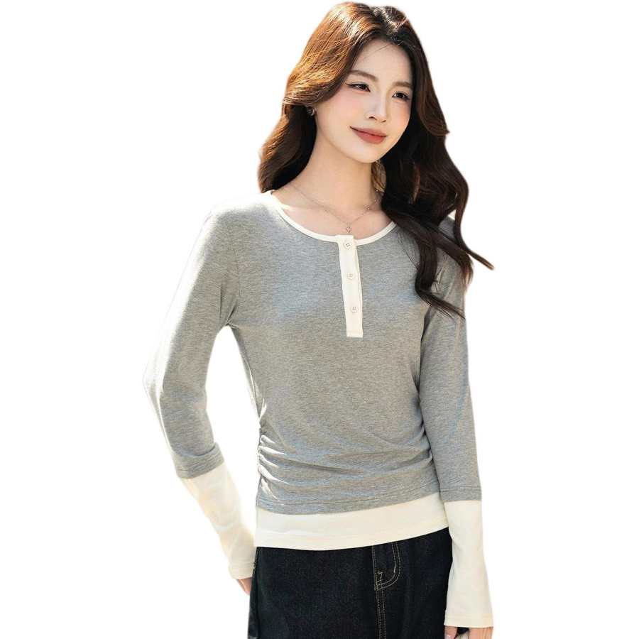 BALENO T Shirts Women's Heather Gray Henry Collar Moderate