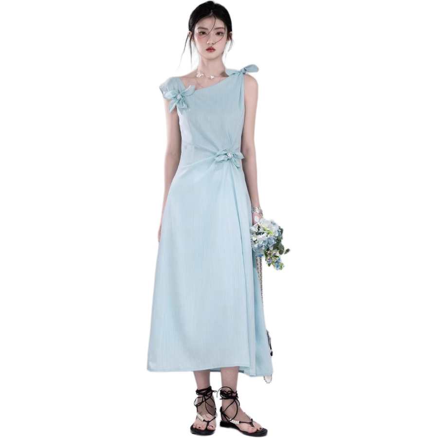 JBBCN Sleeveless Dresses Women's Cold Brew Teal Asymmetrical Collar Thin Mid Length
