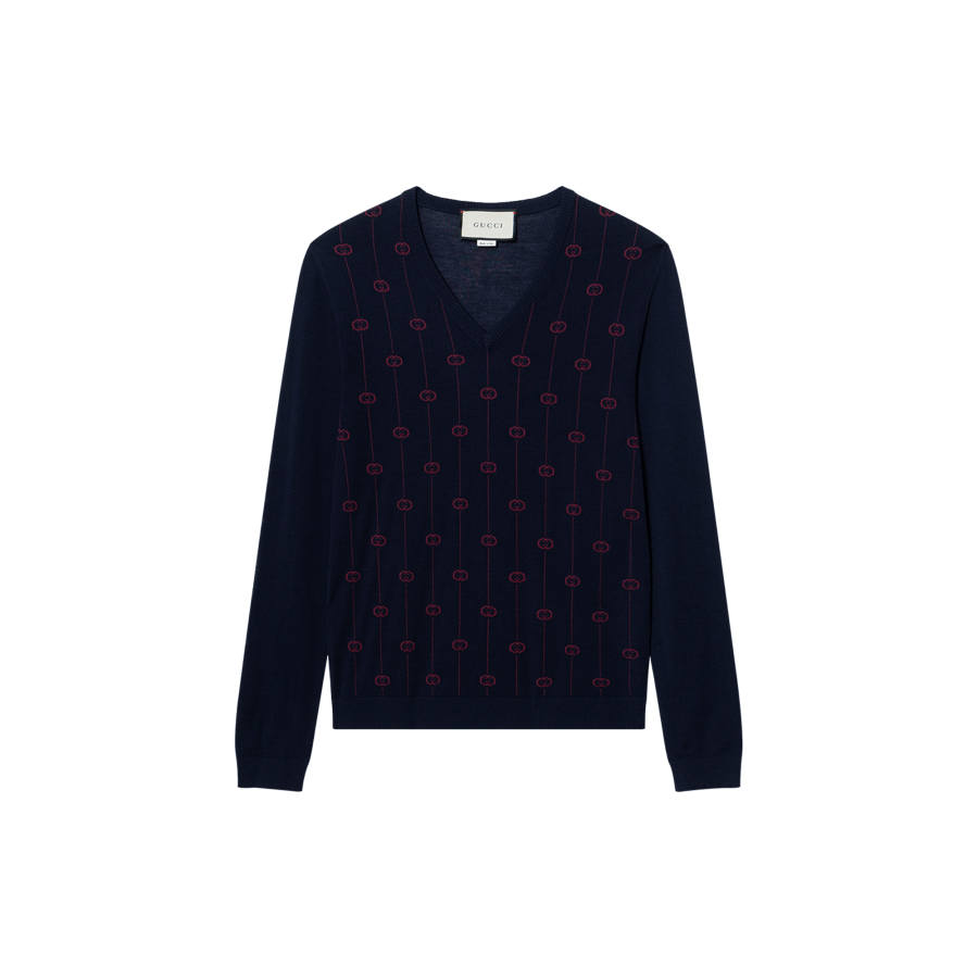 GUCCI GUCCI Sweaters Men's Blue V Neck Moderate Other