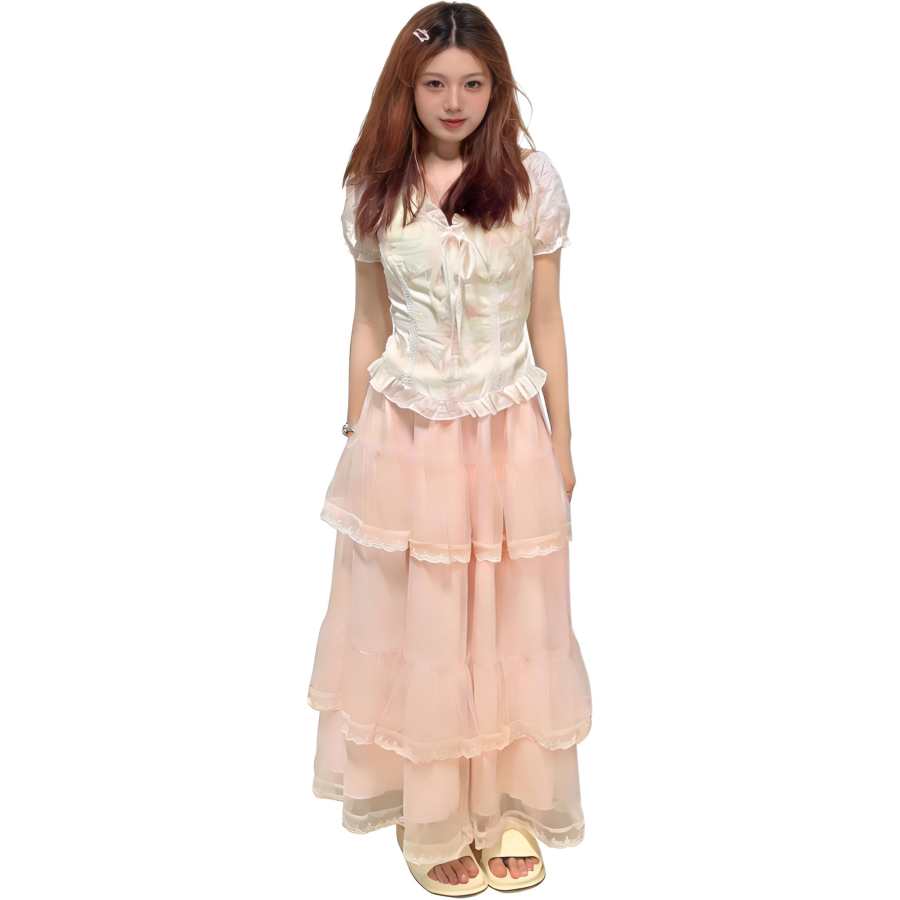Cotton Gene Two Piece Skirt Sets Women's V Neck Thin Long