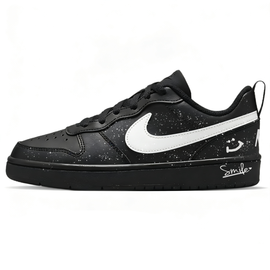 Nike Nike Court Borough Galaxy Smile 4.0 Abrasion Resistant Low top Kids' Skateboarding Shoes Black White Teenagers