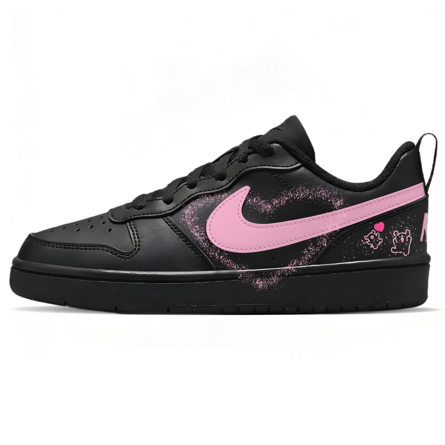 Nike Nike Court Borough Dogs Abrasion Resistant Breathable Low top Kids' Skateboarding Shoes Black Pink Teenagers