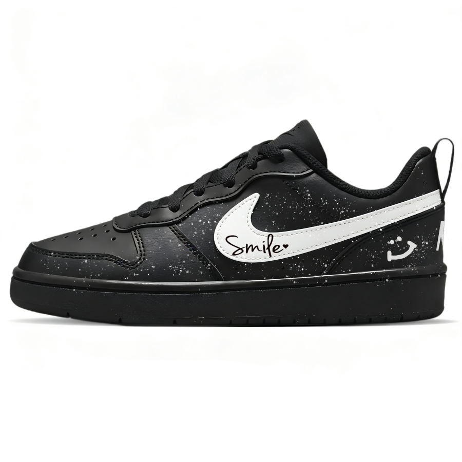 Nike Nike Court Borough Galaxy Smile 3.0 Abrasion Resistant Low top Kids' Skateboarding Shoes Black White Teenagers