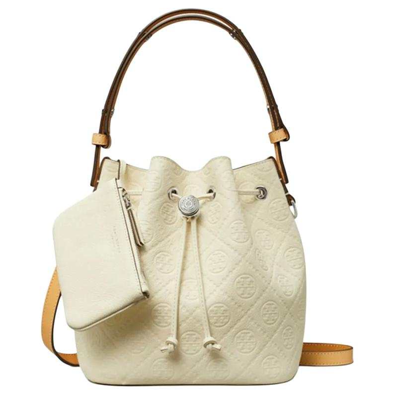 TORY BURCH T Monogram Grain Leather One Shoulder Handbag Small Women's Ecru