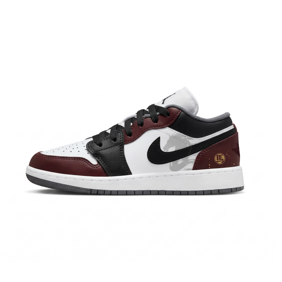 Jordan Jordan Air Jordan 1 Ink Rhythm Red Horse Low top Children's Basketball Shoes Black Red Unisex